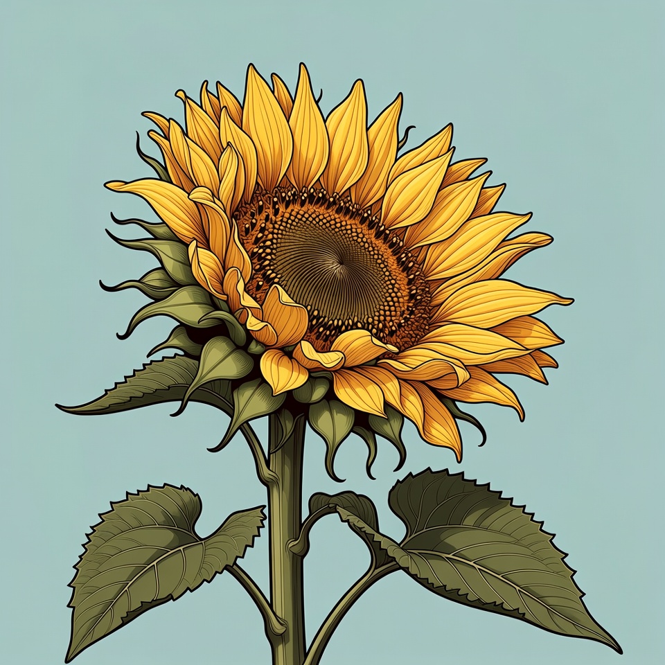 Sunflower illustration on blue background Sunflower illustration on blue background