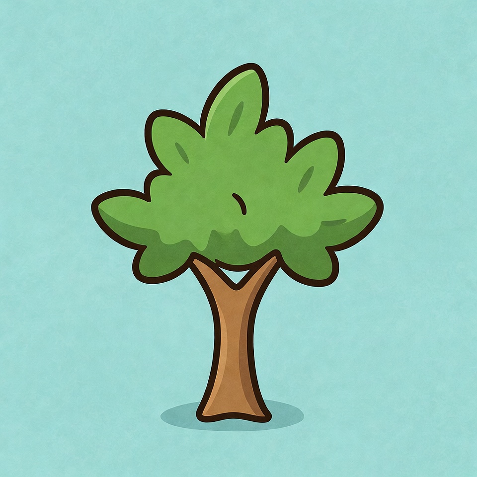 Cartoon Green Tree on Blue Background Cartoon Green Tree on Blue Background