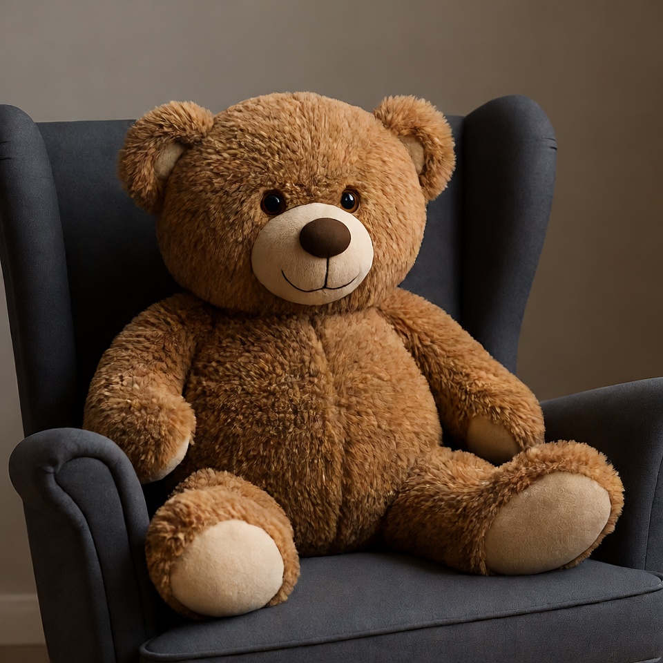 Brown teddy bear sitting in armchair Brown teddy bear sitting in armchair