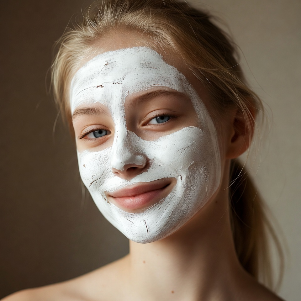 Girl with white face mask smiling Girl with white face mask smiling
