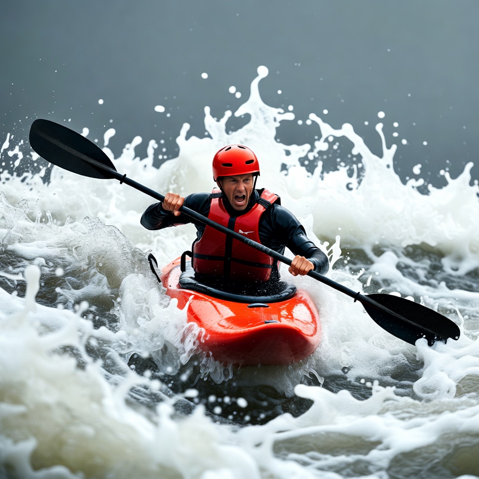 Man kayaking through rapids Man kayaking through rapids