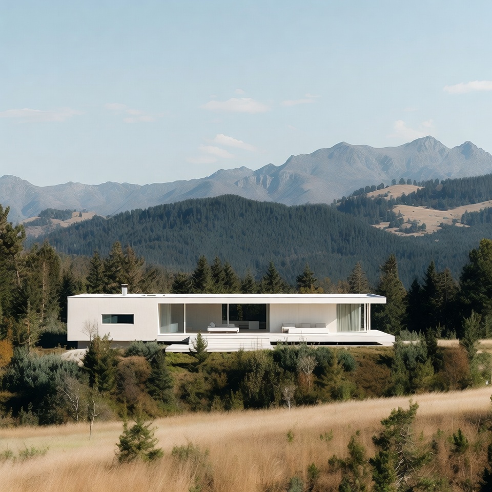Modern White House on Mountain Landscape Modern White House on Mountain Landscape