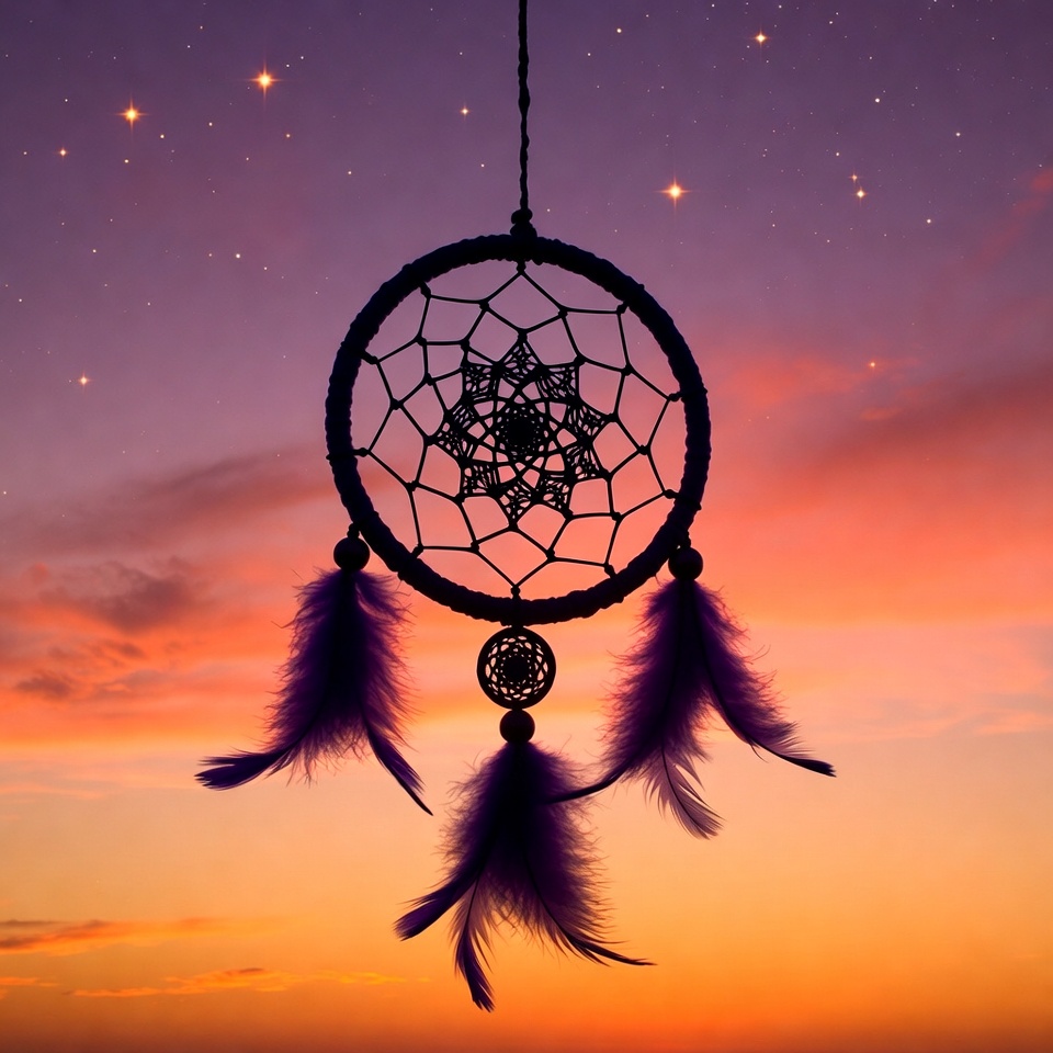 Dreamcatcher Hanging Against Sunset Sky Dreamcatcher Hanging Against Sunset Sky