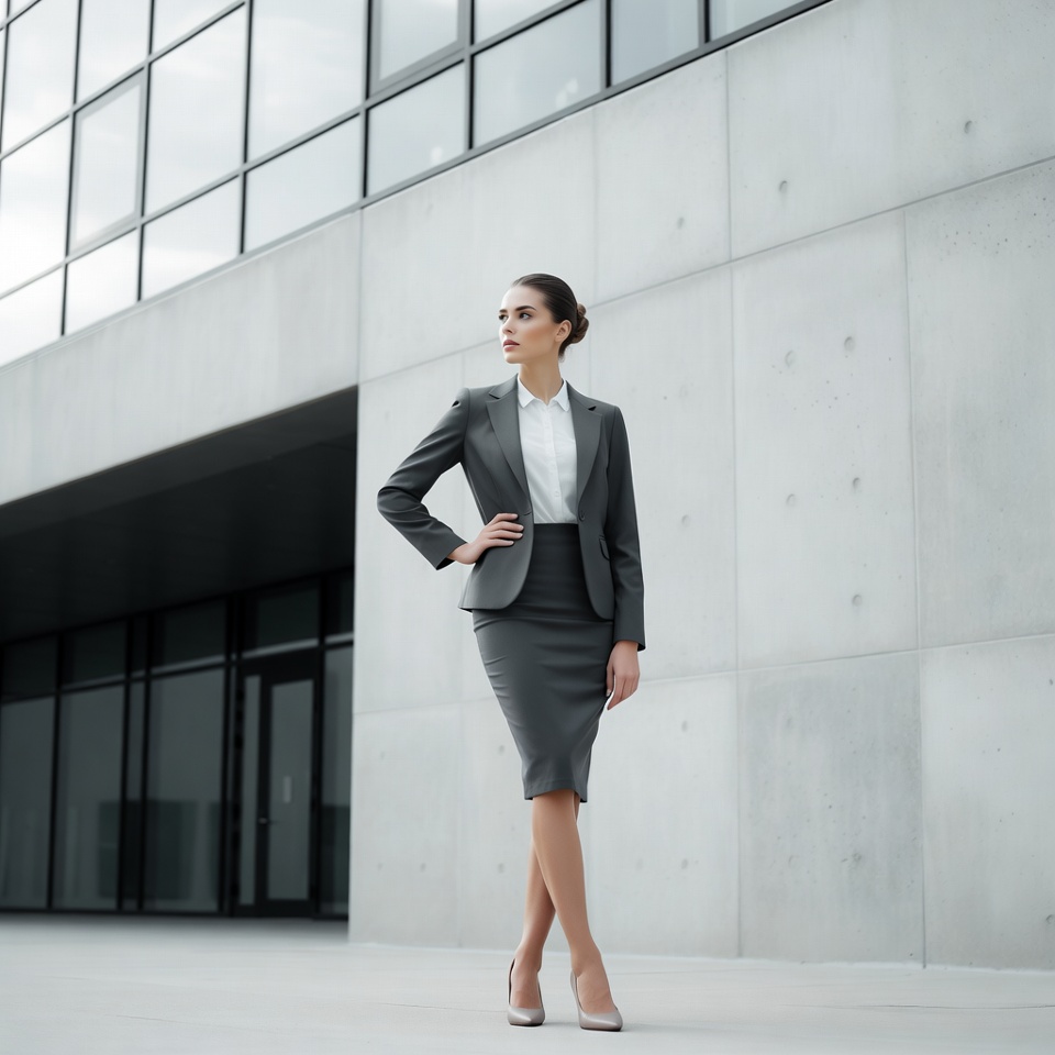 Businesswoman standing by modern building Businesswoman standing by modern building