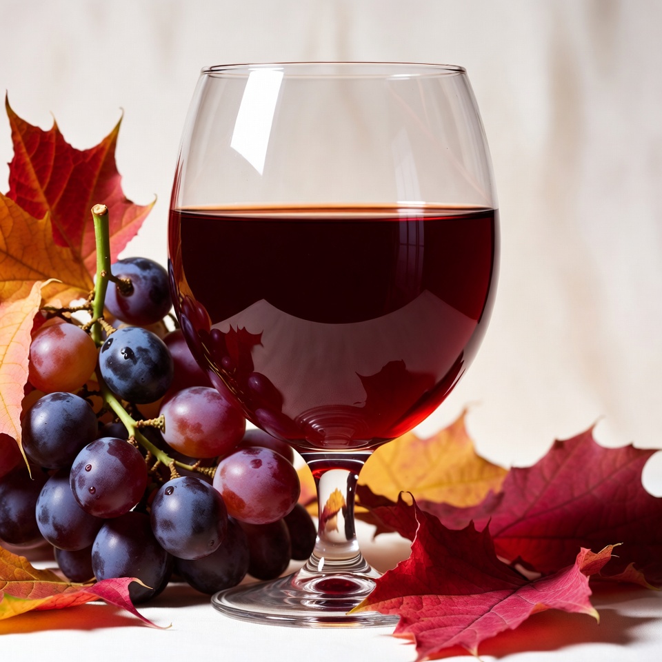 Red Wine Glass with Grapes and Autumn Leaves Red Wine Glass with Grapes and Autumn Leaves