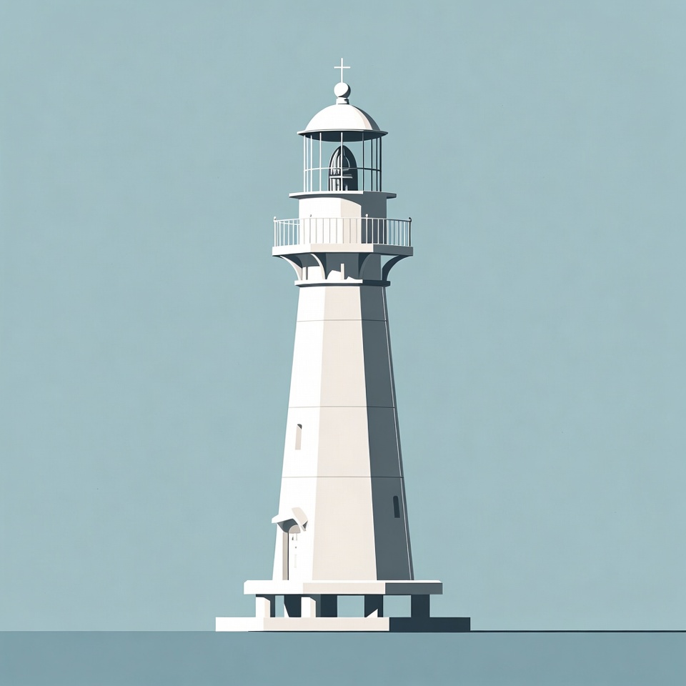 White lighthouse on blue background White lighthouse on blue background