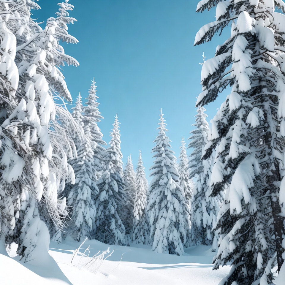 Snowy Pine Forest Under Blue Sky Snowy Pine Forest Under Blue Sky