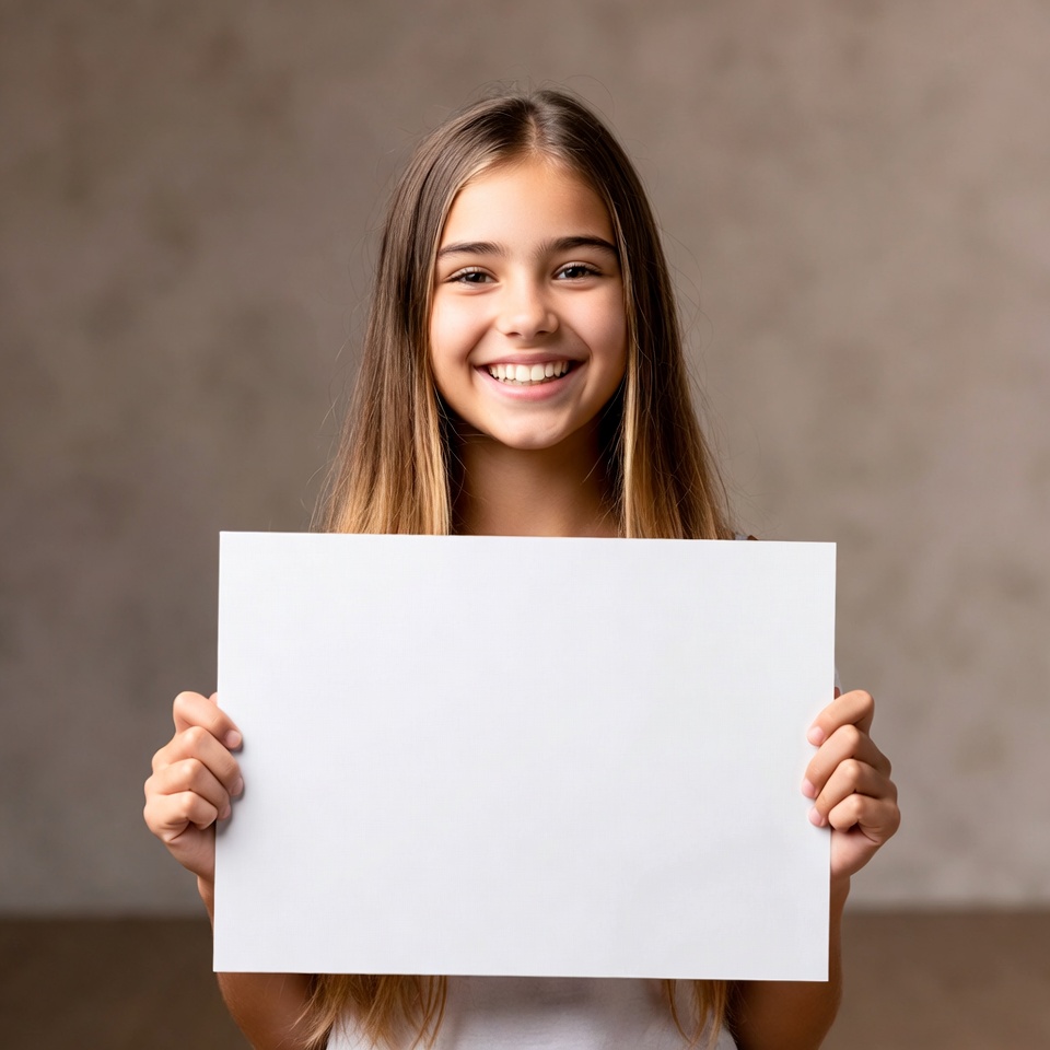 Girl holding blank white sign Girl holding blank white sign