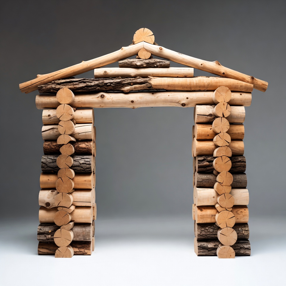 Log Cabin Archway on Gray Background Log Cabin Archway on Gray Background