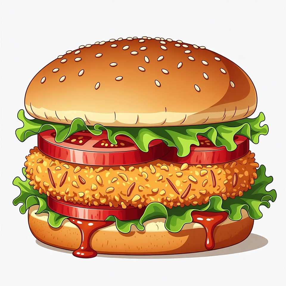 Illustrated Chicken Burger with Lettuce Tomato Illustrated Chicken Burger with Lettuce Tomato