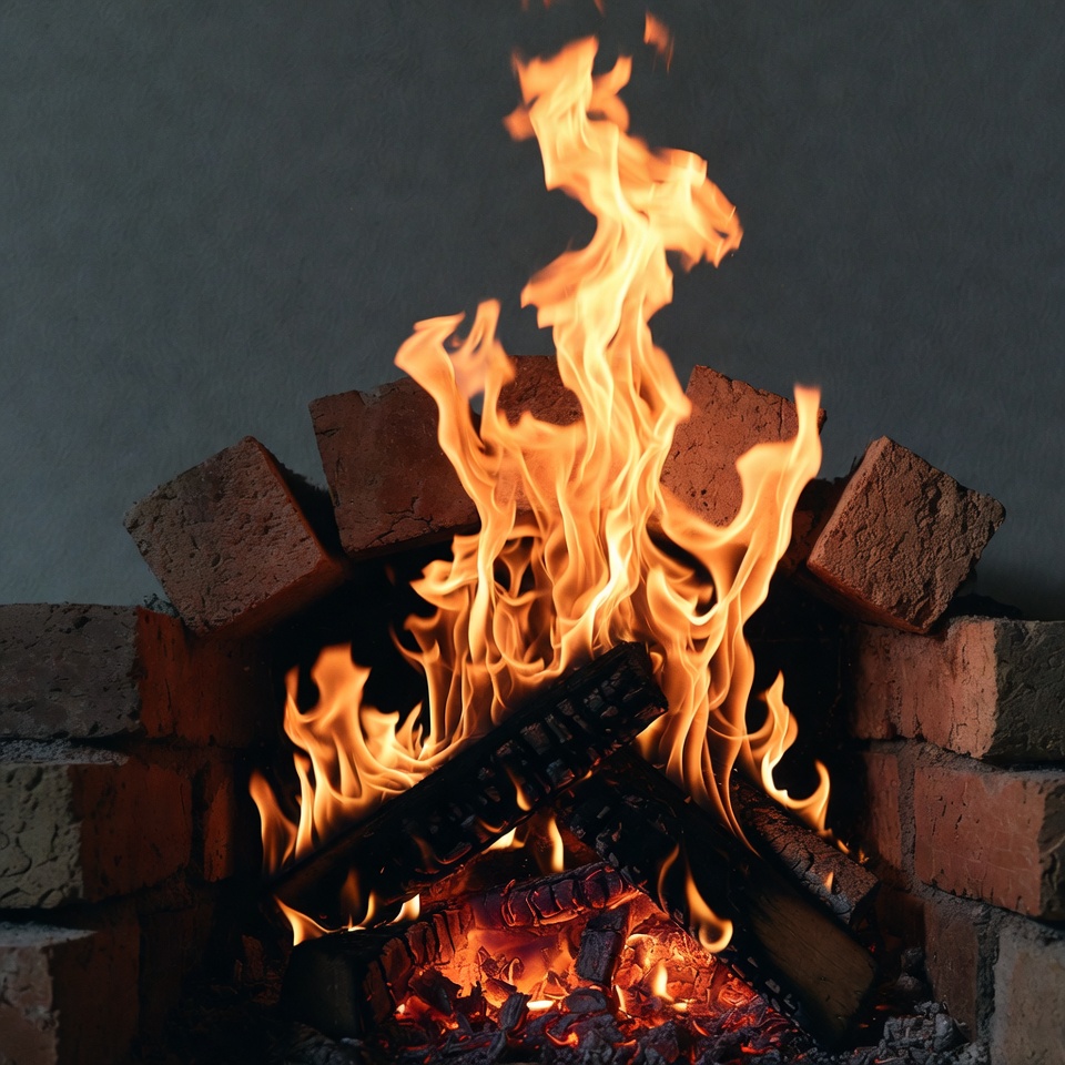 Blazing Fire in Brick Fireplace Blazing Fire in Brick Fireplace
