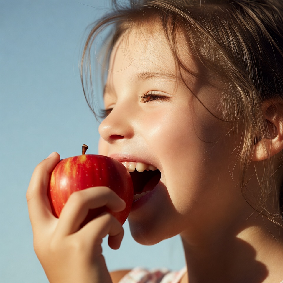 Girl biting red apple Girl biting red apple