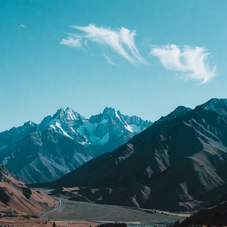 Snowy Mountain Peaks with Valley Snowy Mountain Peaks with Valley