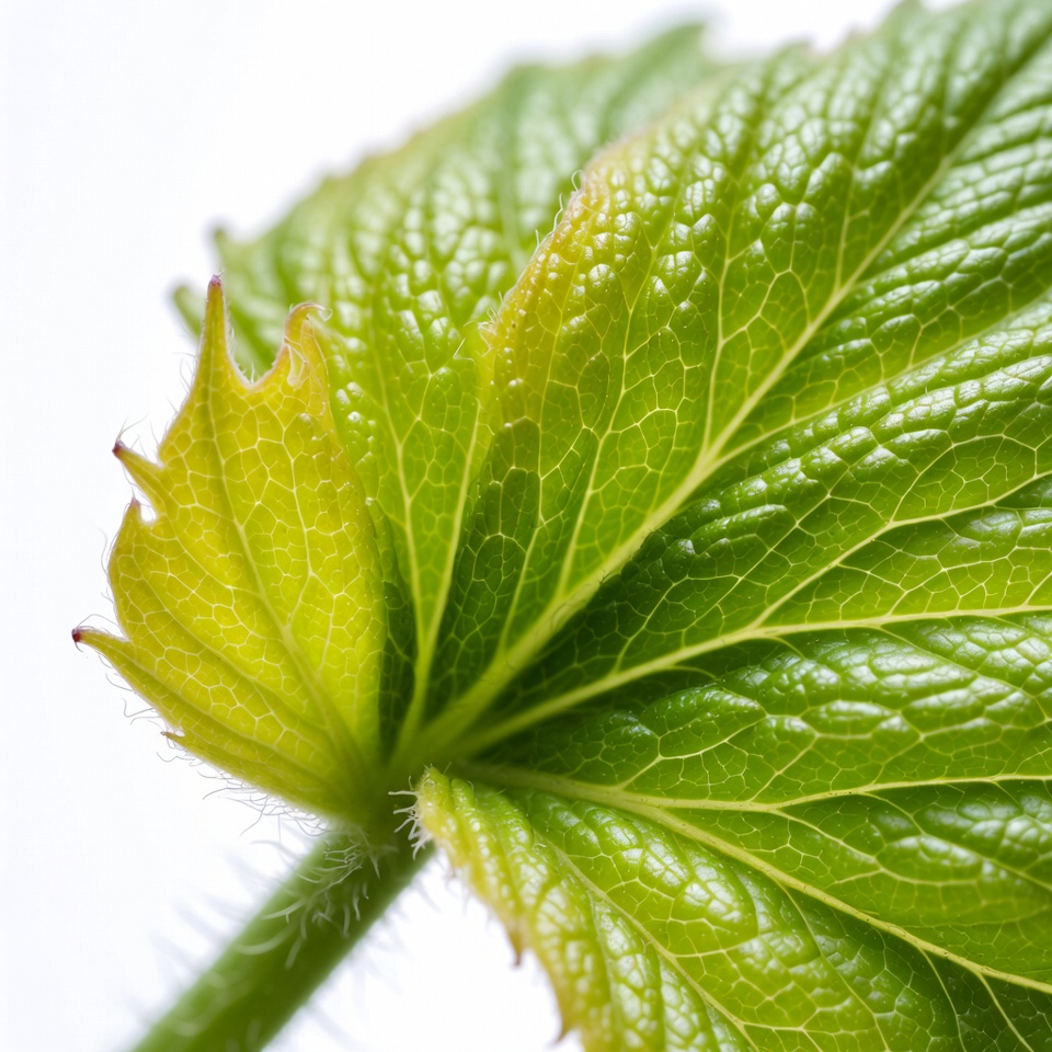 Green Leaf with Veins Closeup Green Leaf with Veins Closeup