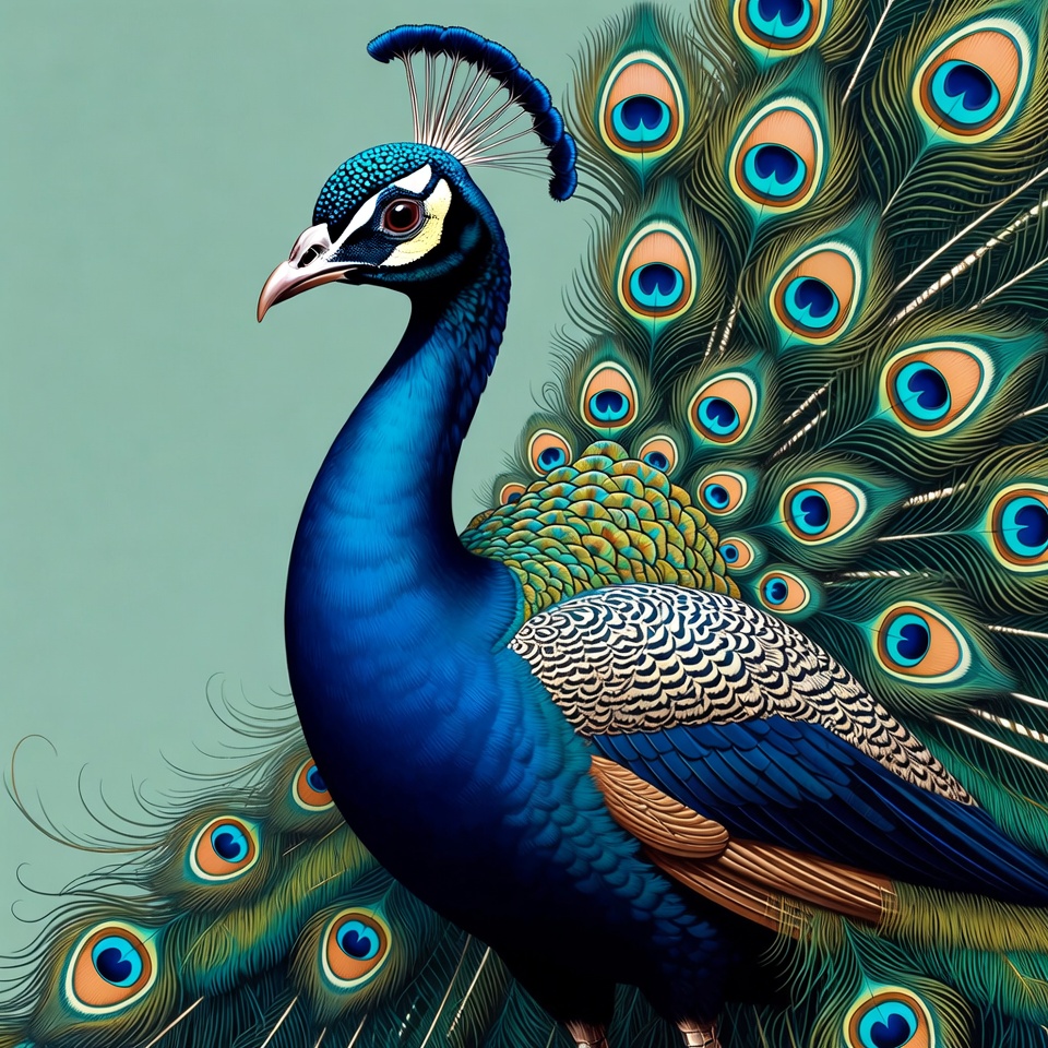 Blue peacock with vibrant tail feathers Blue peacock with vibrant tail feathers