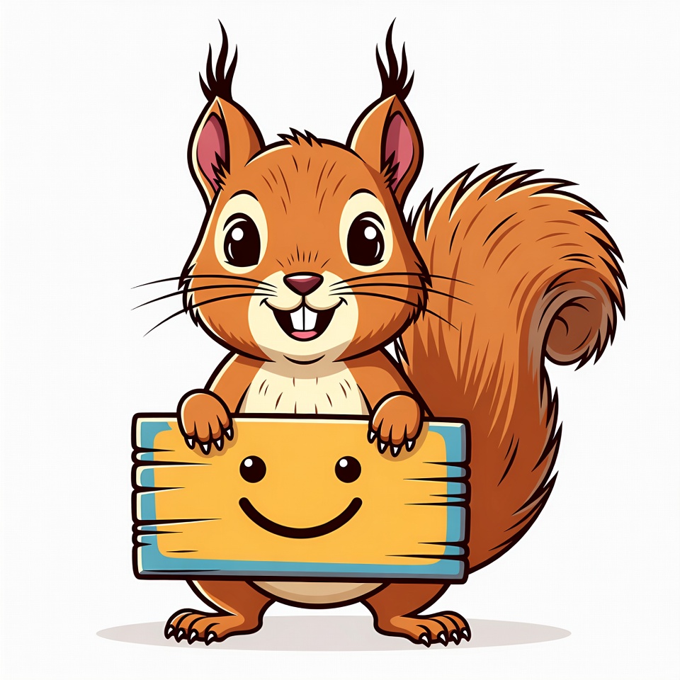 Cute squirrel holding smiley sign Cute squirrel holding smiley sign