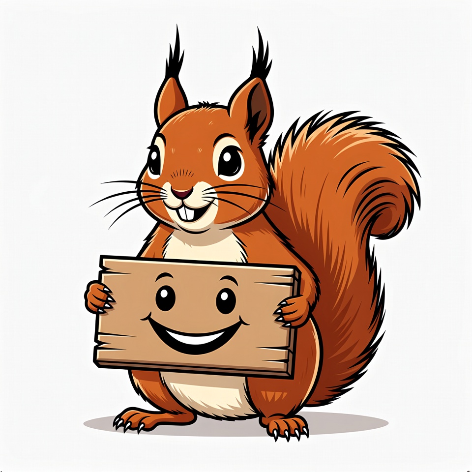 Cartoon squirrel holding wooden sign Cartoon squirrel holding wooden sign