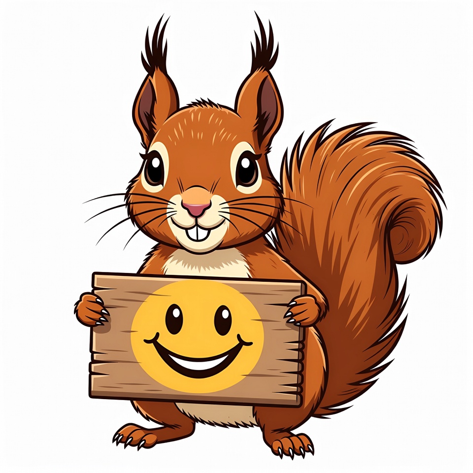 Cute squirrel holding smiley sign Cute squirrel holding smiley sign