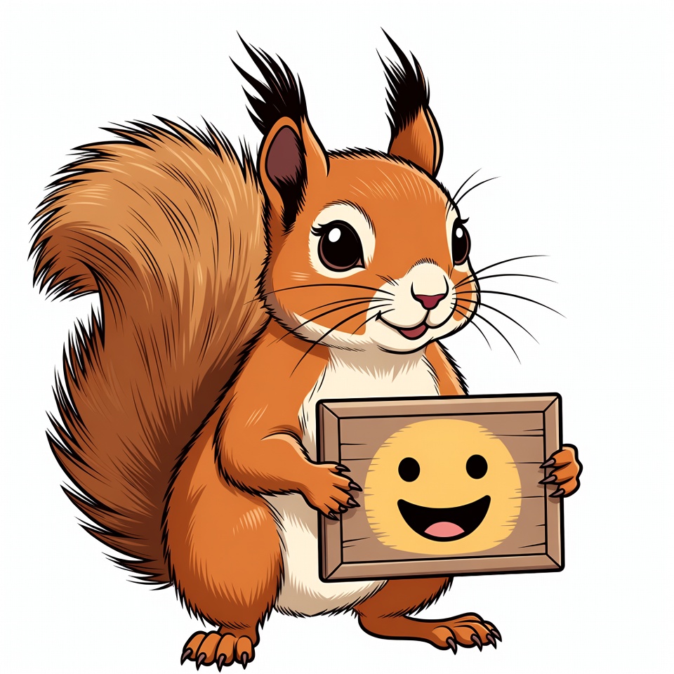 Cartoon squirrel holding smiley sign Cartoon squirrel holding smiley sign