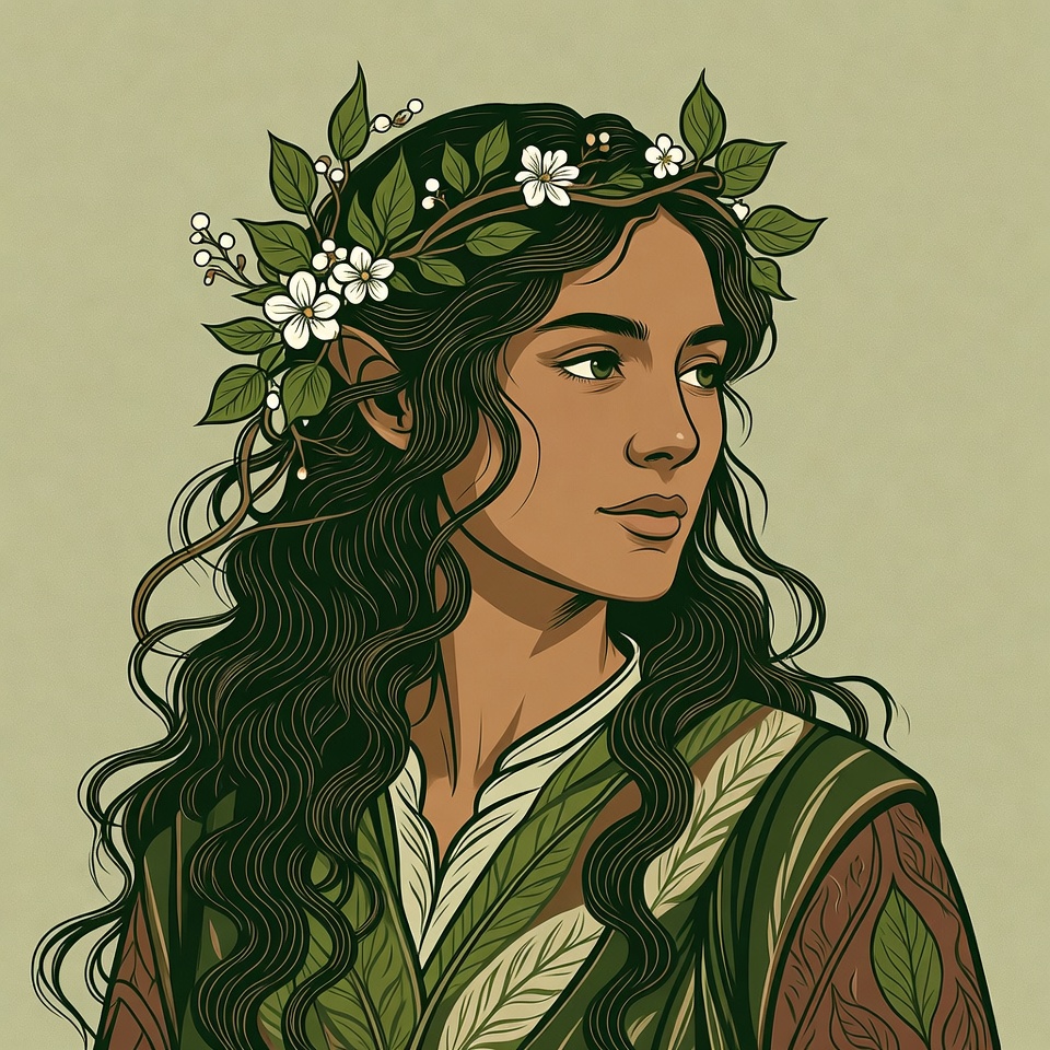 Woman with floral leaf crown Woman with floral leaf crown