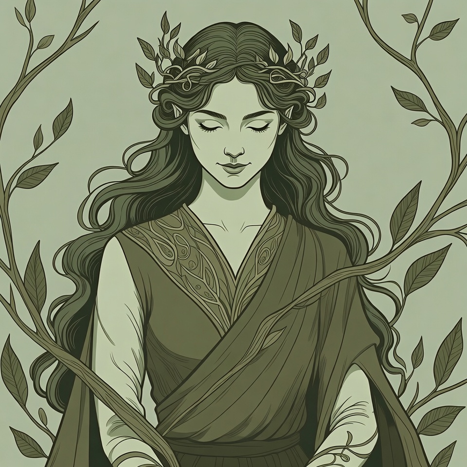Woman with laurel wreath and vines Woman with laurel wreath and vines