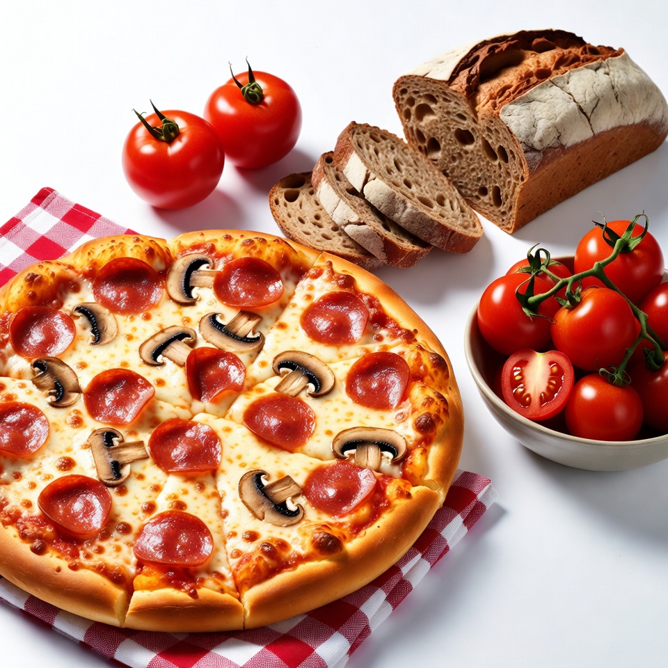 Pepperoni Mushroom Pizza with Tomatoes Bread Pepperoni Mushroom Pizza with Tomatoes Bread