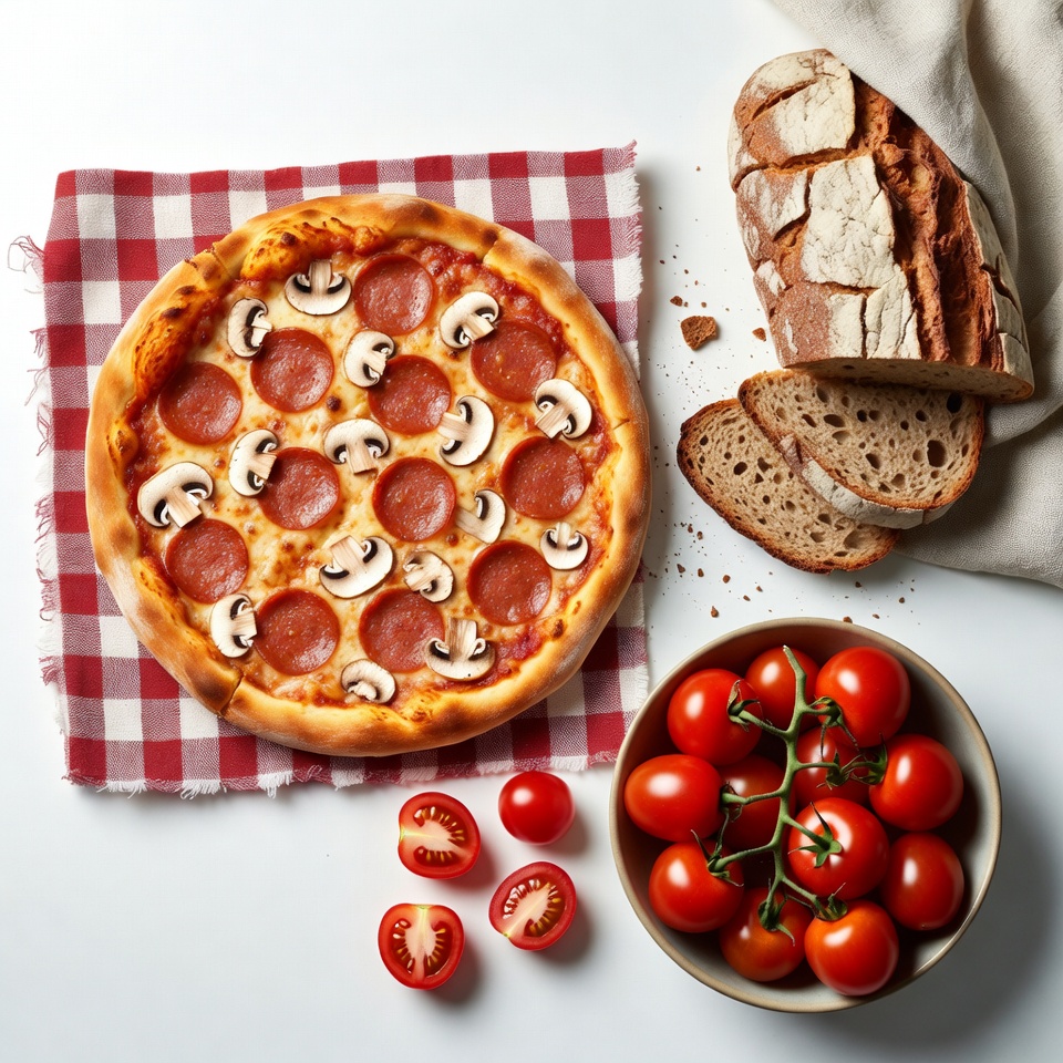 Pepperoni Mushroom Pizza with Bread Tomatoes Pepperoni Mushroom Pizza with Bread Tomatoes
