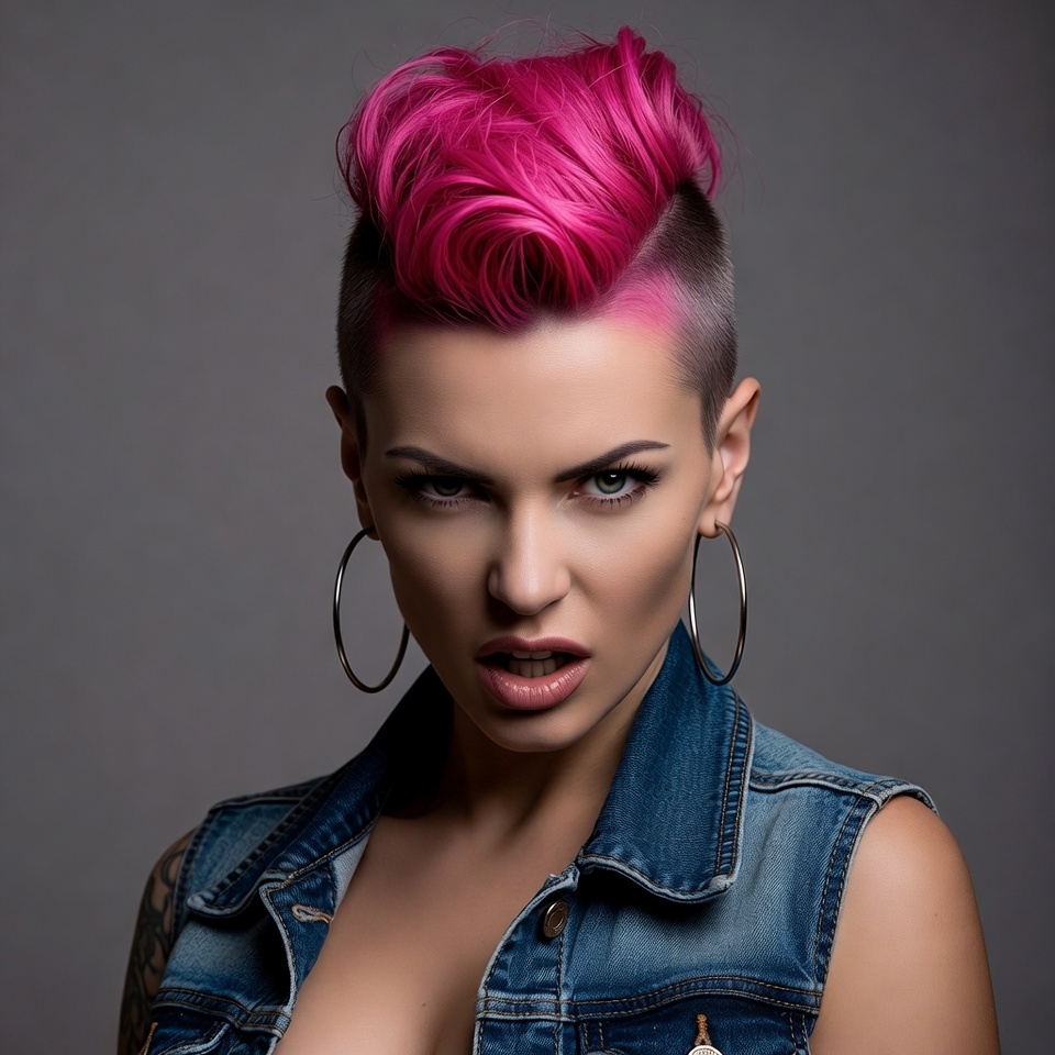 Woman with pink mohawk hairstyle Woman with pink mohawk hairstyle