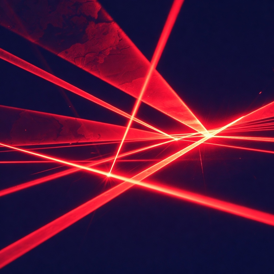 Red laser beams on dark background Red laser beams on dark background