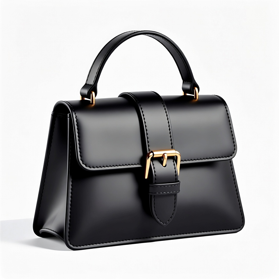 Black leather handbag with gold buckle Black leather handbag with gold buckle