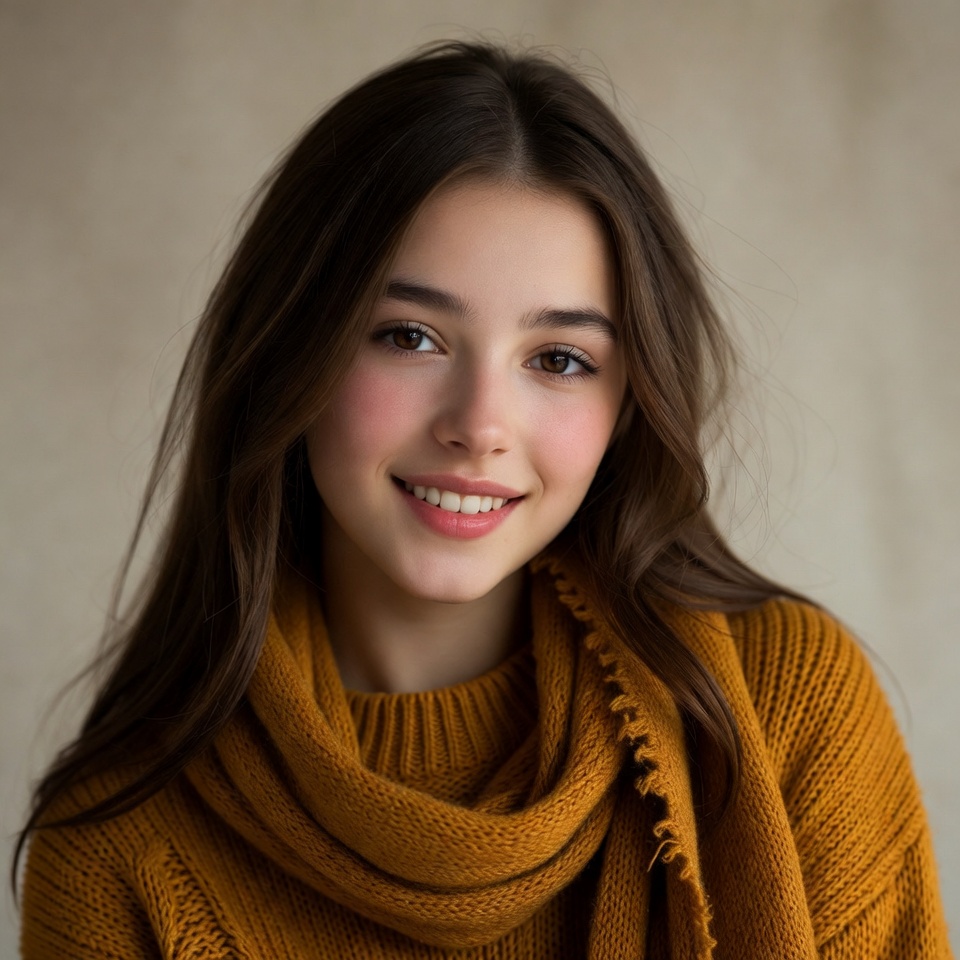 Smiling young woman in orange sweater Smiling young woman in orange sweater