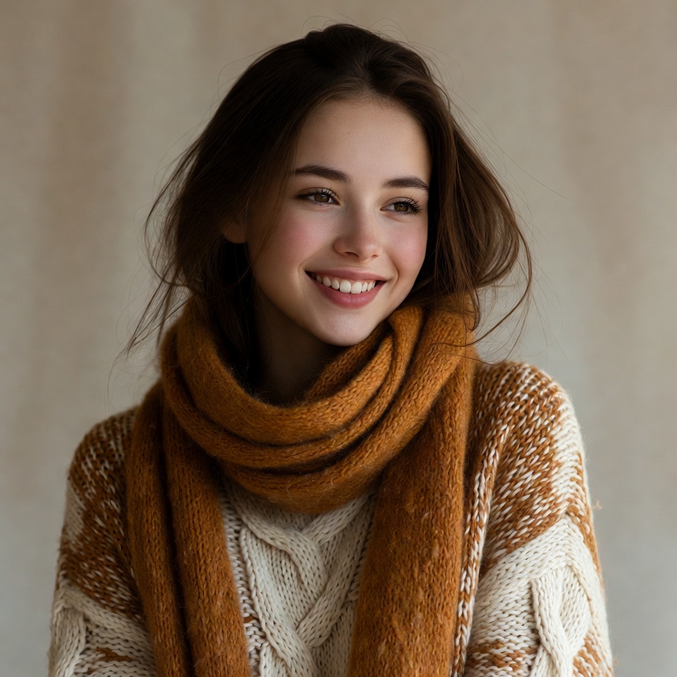 Smiling woman in orange scarf Smiling woman in orange scarf