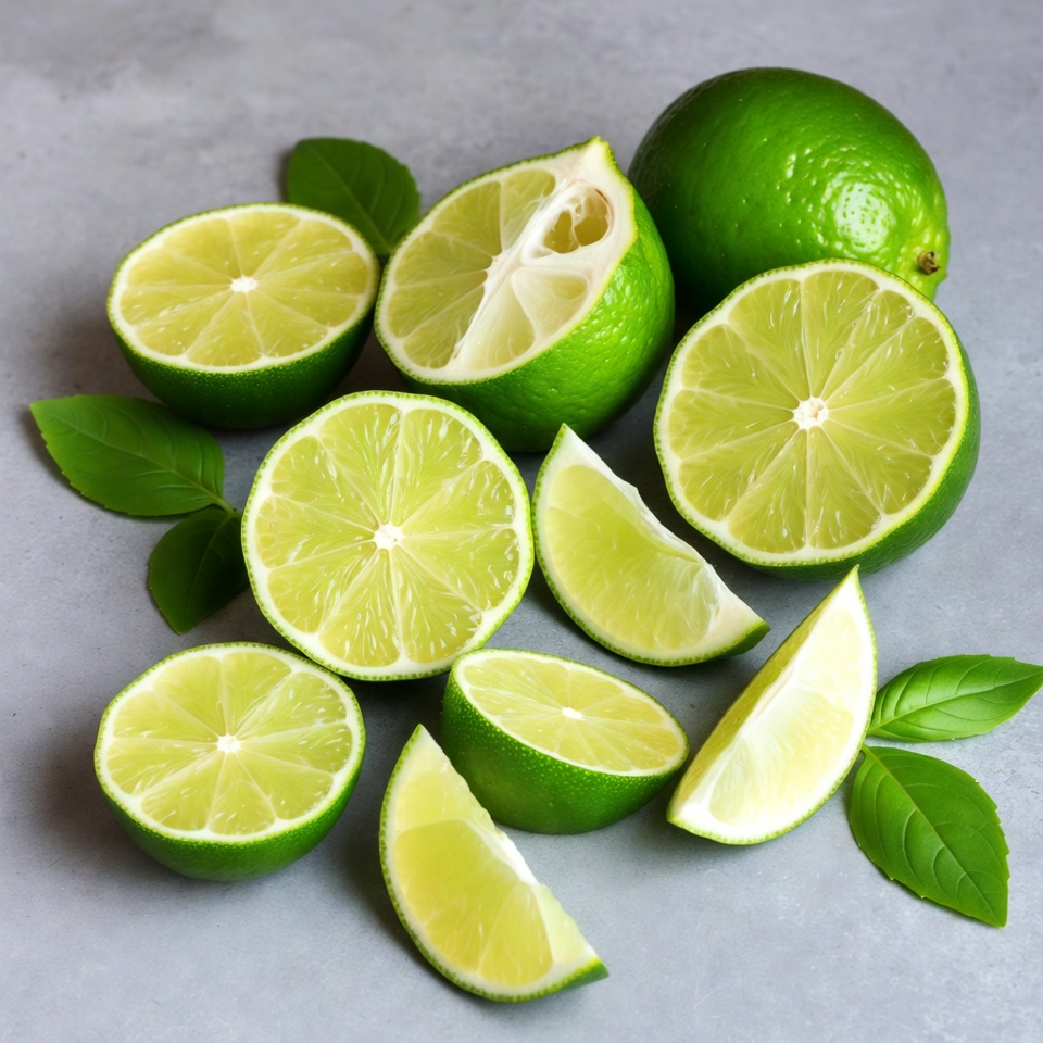 Fresh Sliced Limes with Leaves Fresh Sliced Limes with Leaves