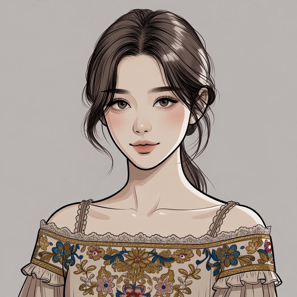 Asian woman in floral off-shoulder top Asian woman in floral off-shoulder top