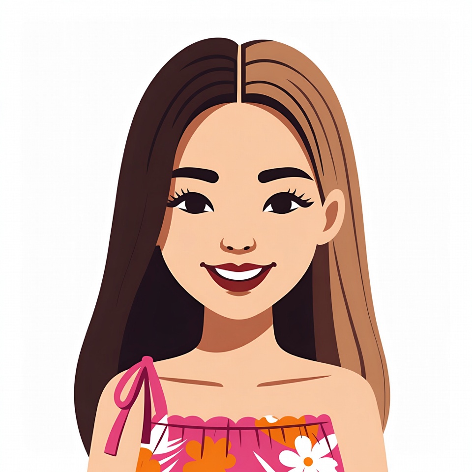 Asian woman with split black brown hair Asian woman with split black brown hair