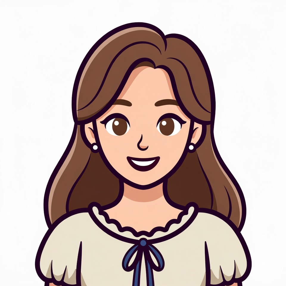 Smiling cartoon woman with brown hair Smiling cartoon woman with brown hair