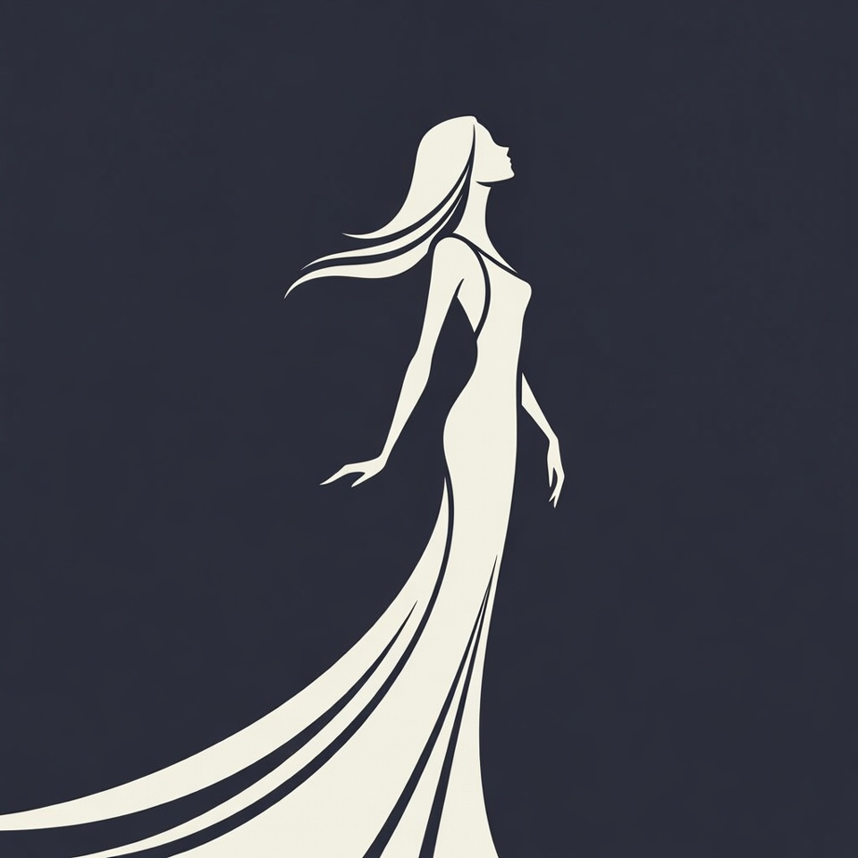 Silhouette of woman in flowing dress Silhouette of woman in flowing dress
