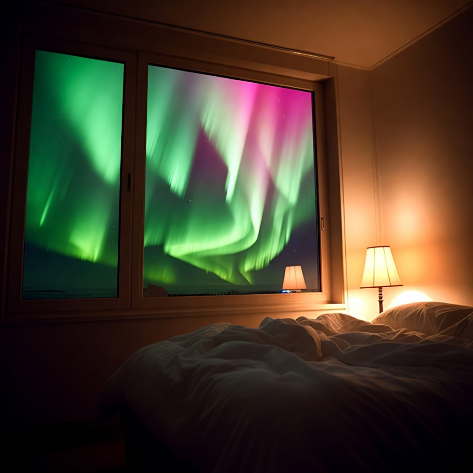 Aurora Borealis Visible Through Bedroom Window Aurora Borealis Visible Through Bedroom Window