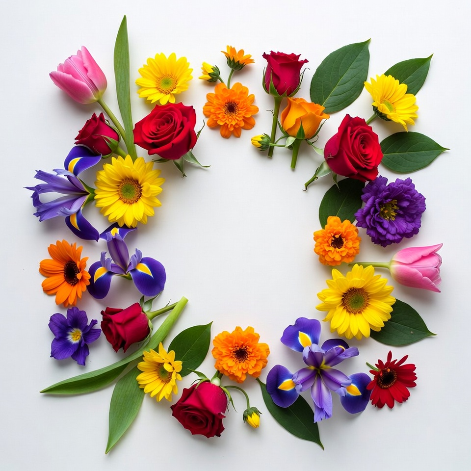 Colorful Flowers Circle on White Background Colorful Flowers Circle on White Background