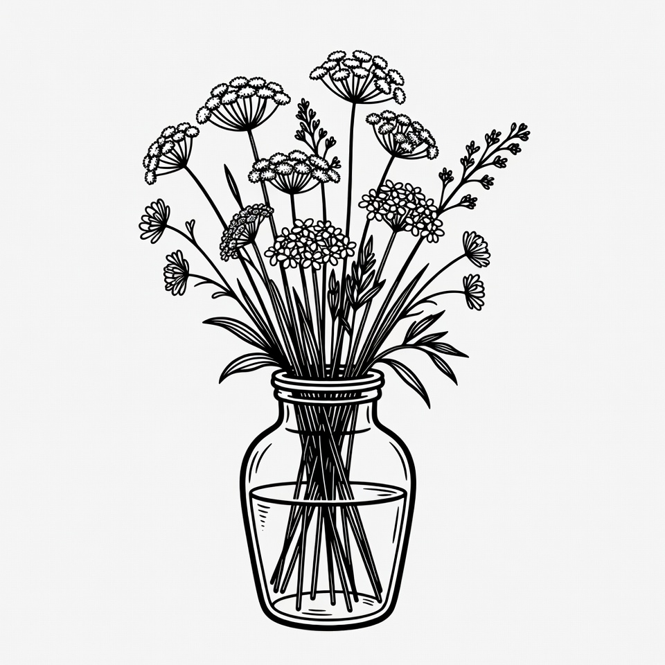Wildflowers in Glass Jar Illustration Wildflowers in Glass Jar Illustration