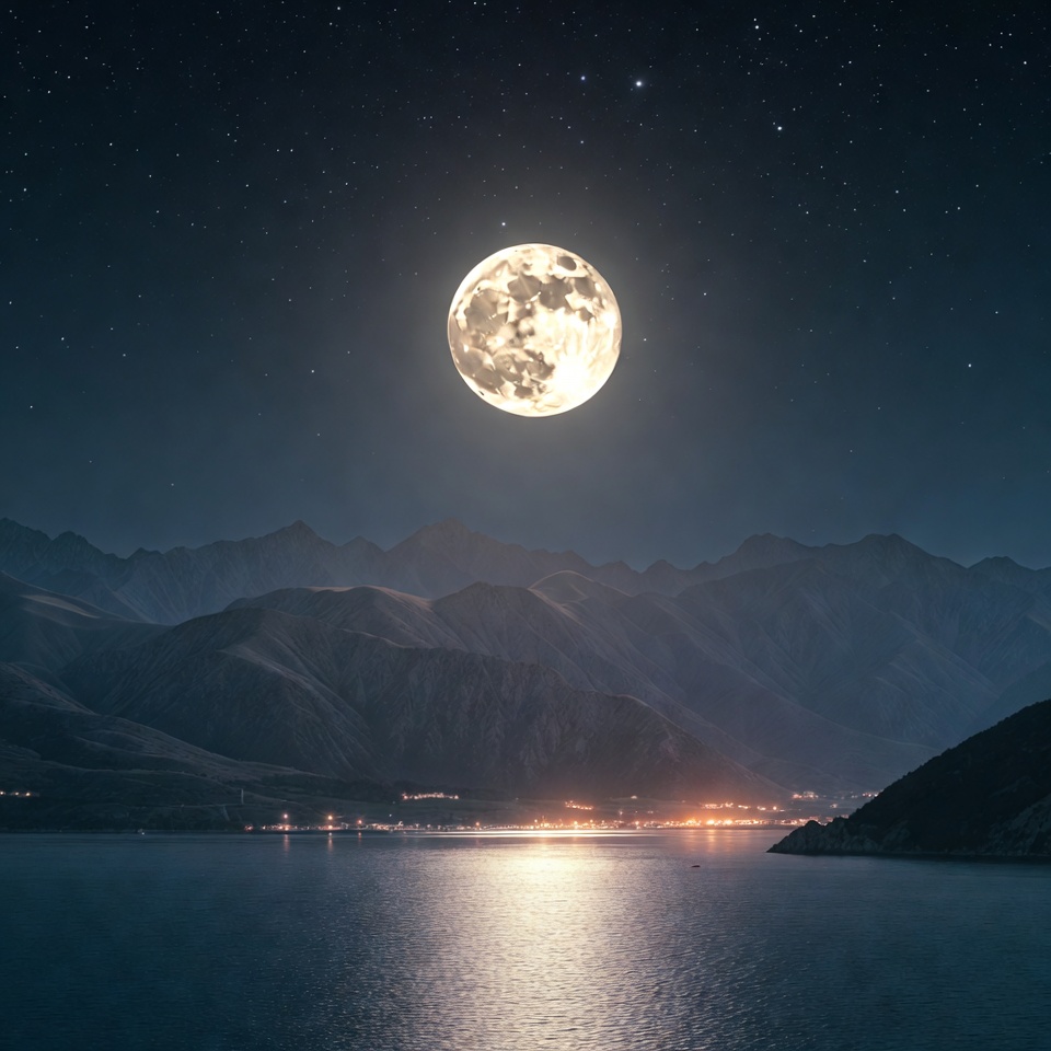 Full Moon Over Mountains and Lake Full Moon Over Mountains and Lake