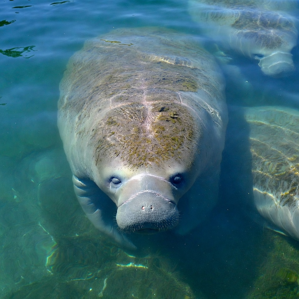 Manatee swimming in clear water Manatee swimming in clear water