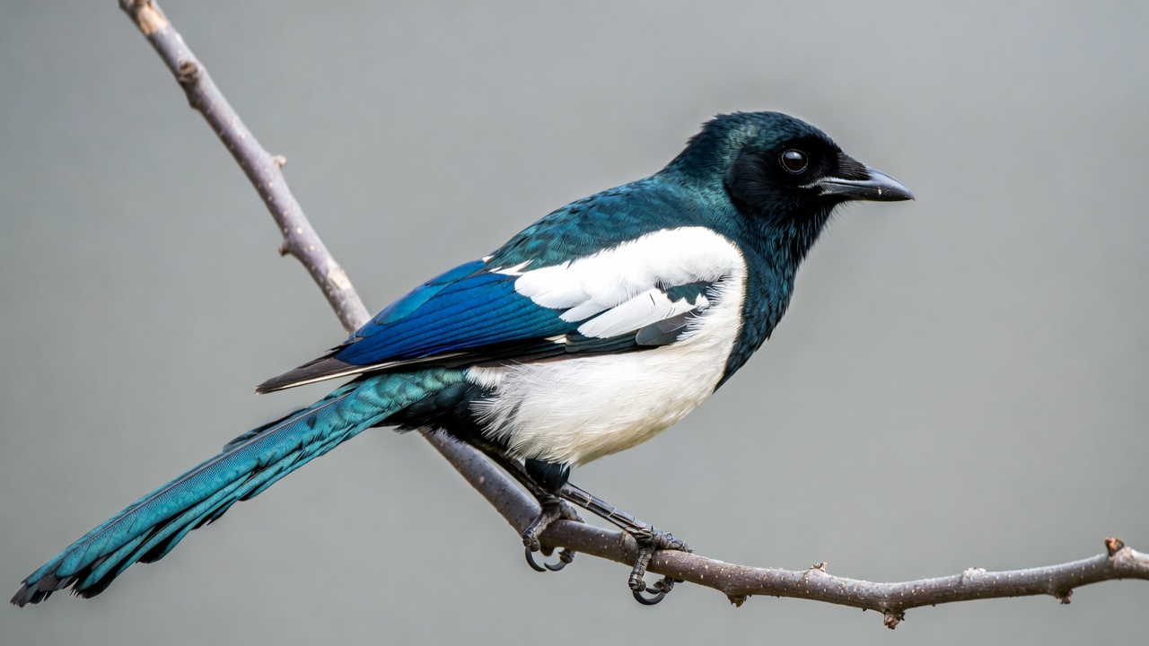 Black-billed Magpie Perched on Branch Black-billed Magpie Perched on Branch