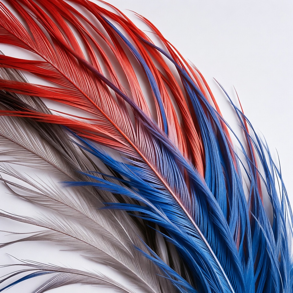 Colorful Red Blue Feathers on White Colorful Red Blue Feathers on White