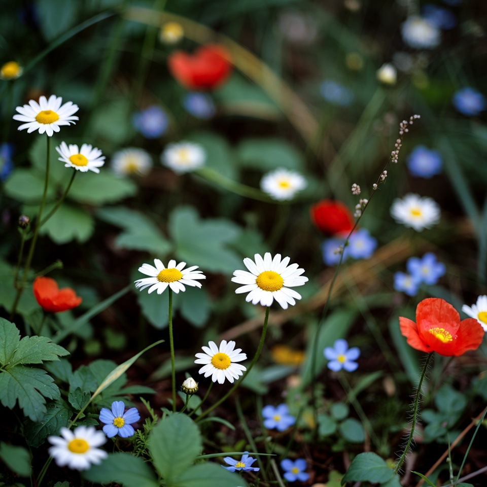 Colorful Wildflowers in Green Meadow Colorful Wildflowers in Green Meadow