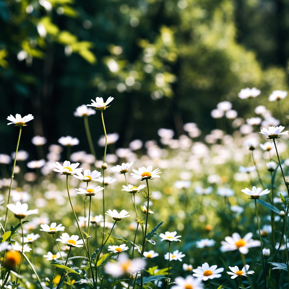 Daisies in green forest meadow Daisies in green forest meadow