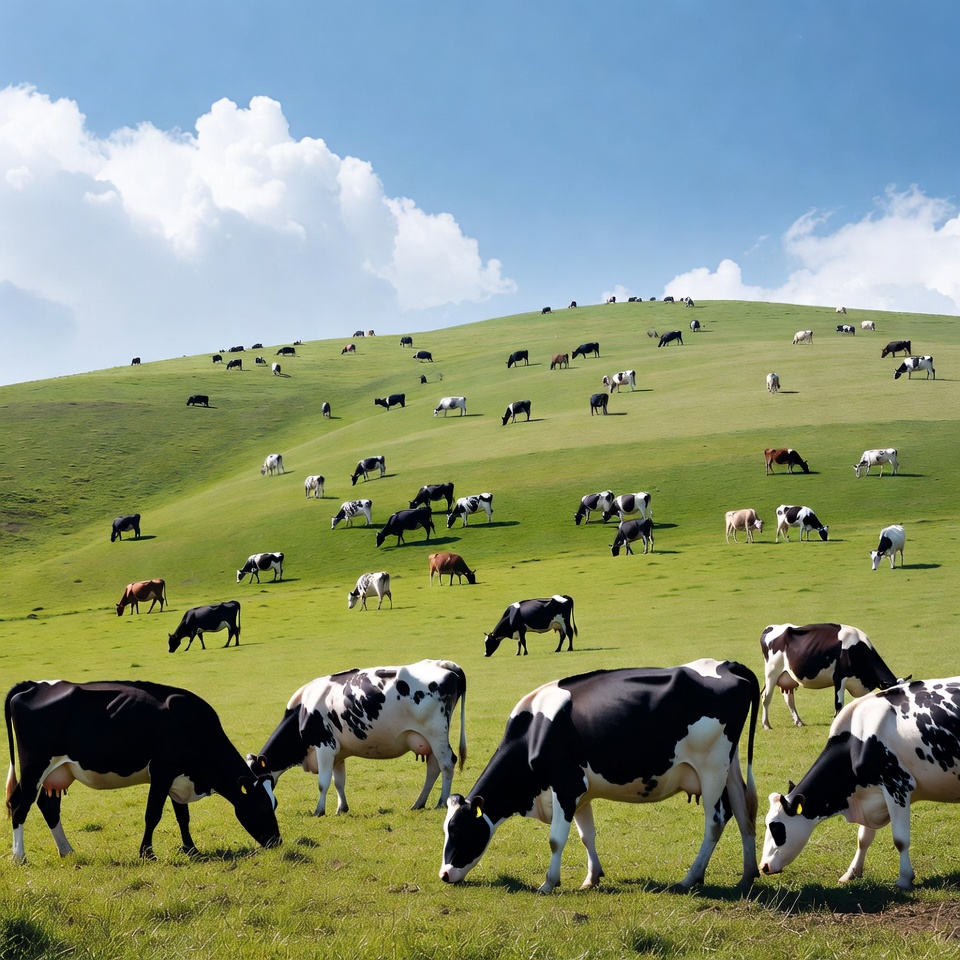 Herd of cows grazing on green hill Herd of cows grazing on green hill