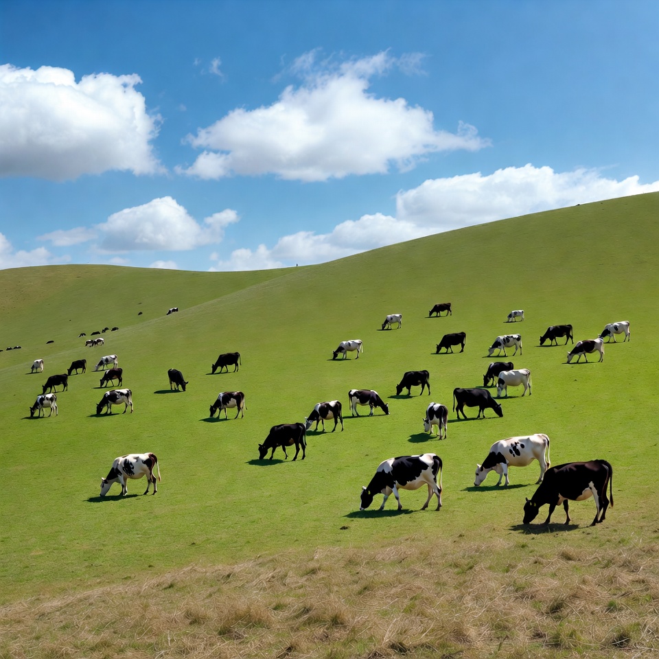 Herd of cows grazing on green hill Herd of cows grazing on green hill