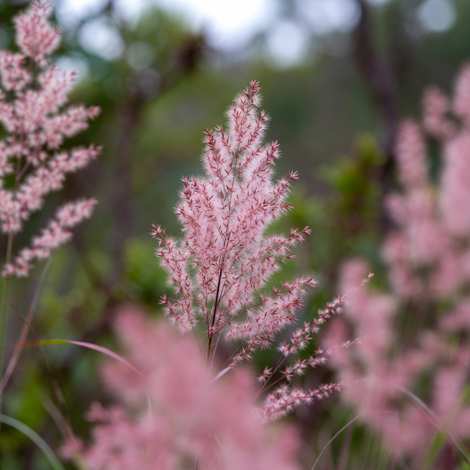 Pink Fountain Grass in Forest Pink Fountain Grass in Forest