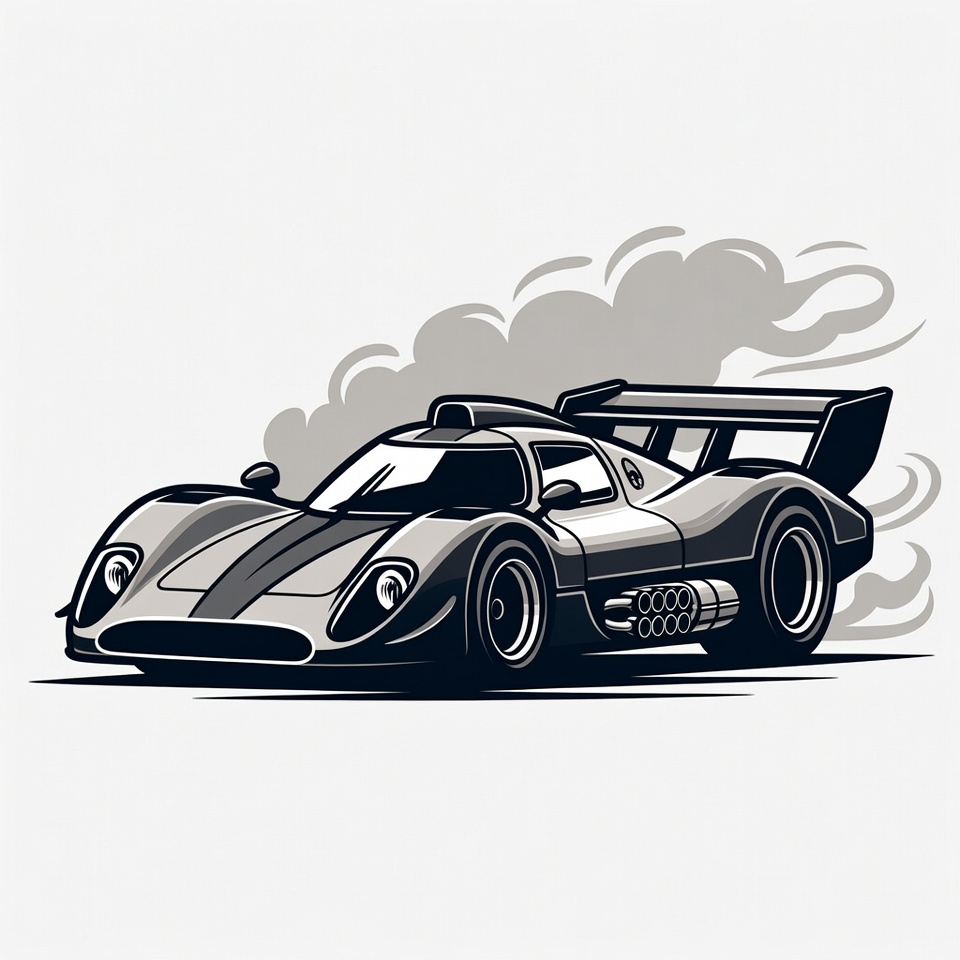 Racing Sports Car with Smoke Illustration Racing Sports Car with Smoke Illustration